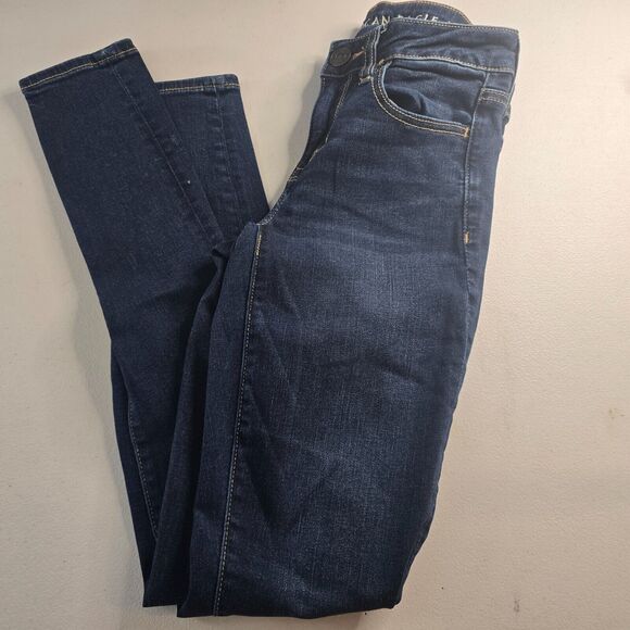 American Eagle Jegging Women's 2 Long Blue Next Level Stretch Dark Wash Ankle - Picture 9 of 16